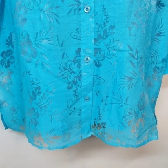 Salon Studio 2 Pieces Set Blue Abstract Floral Button Down Top Blouse Size L - Picture 6 of 13